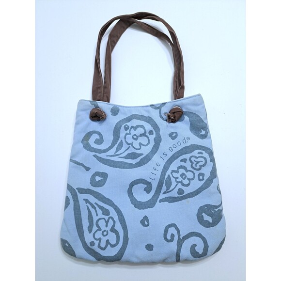 Life is Good Isabelle Caribbean Tote Bag Blue Paisley Canvas Beach Tropical - Picture 1 of 5